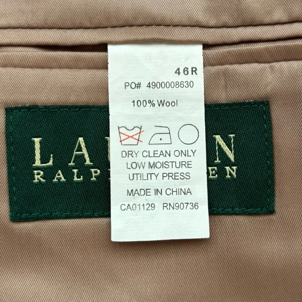 Lauren Ralph Lauren Blazer Jacket Men 46R Brown Houndstooth Wool Single Breasted